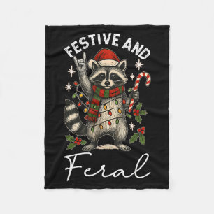 Feral And Festive Raccoon Santa Hat Christmas Ligh Fleece Blanket