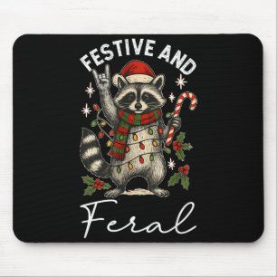 Feral And Festive Raccoon Santa Hat Christmas Ligh Mouse Mat
