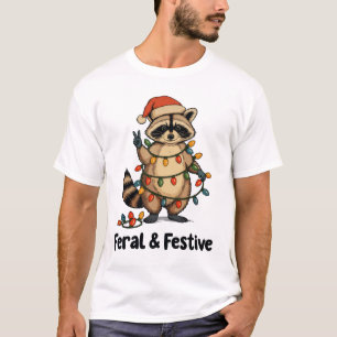 Feral And Festive Racoon Christmas Xmas Lights T-Shirt