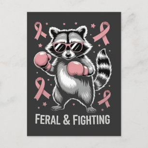 Feral and Fighting Racoon Breast Cancer Awareness Invitation Postcard