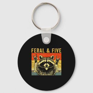 Feral and five racoon funny 5th birthday girls key ring