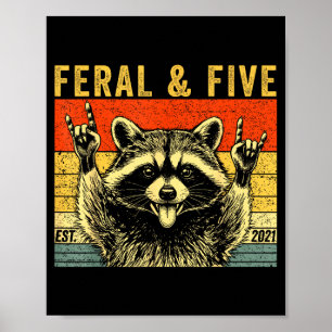 Feral and five racoon funny 5th birthday girls poster