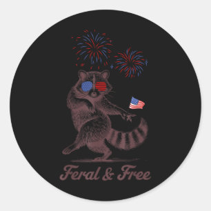 Feral And Free Funny Cute Racoon 4th Of July Patr Classic Round Sticker