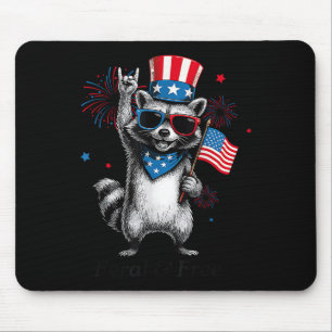 Feral And Free Funny Cute Racoon 4th Of July Patr Mouse Mat