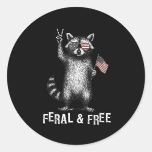 Feral And Free Funny Racoon 4th Of July Usa Patri Classic Round Sticker