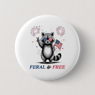 Feral And Free Funny Racoon Usa Feral But Free 4t 6 Cm Round Badge