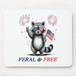 Feral And Free Funny Racoon Usa Feral But Free 4t Mouse Mat