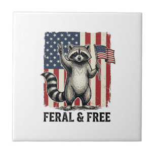Feral and Free Patriotic Raccoon Vintage Shirt Des Tile