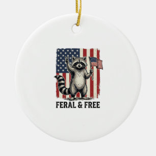 Feral and Free Patriotic Racoon Vintage Shirt Des Ceramic Tree Decoration