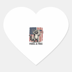 Feral and Free Patriotic Racoon Vintage Shirt Des Heart Sticker