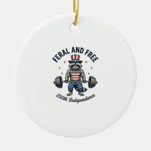 Feral and Free Patriotic Racoon Weightlifting Shi Ceramic Tree Decoration