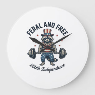 Feral and Free Patriotic Racoon Weightlifting Shi Large Clock