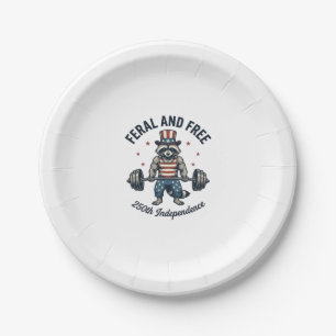 Feral and Free Patriotic Racoon Weightlifting Shi Paper Plate