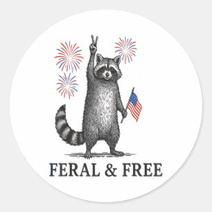 Feral And Free Racoon, Funny Racoon 4th Of July Classic Round Sticker