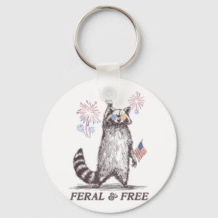 Feral And Free Racoon, Funny Racoon 4th Of July Key Ring