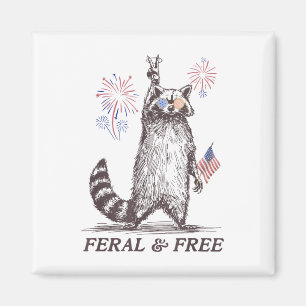 Feral And Free Racoon, Funny Racoon 4th Of July Magnet