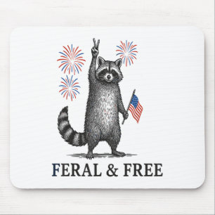Feral And Free Racoon, Funny Racoon 4th Of July Mouse Mat