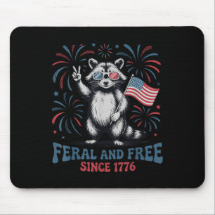 Feral And Free Since 1776 Funny Patriotic Racoon Mouse Mat