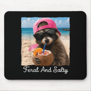 Feral and Salty Funny Beach Racoon Summer Meme Mouse Mat