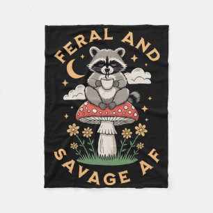 Feral And Savage Zen Yoga Racoon Drinking Coffee Fleece Blanket