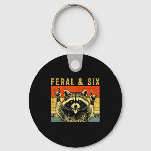 Feral and six racoon funny 6th birthday girls key ring