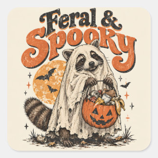 Feral and Spooky Funny Racoon Ghost Vintage  Square Sticker