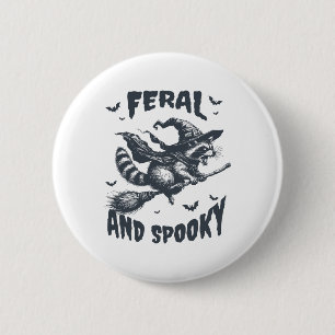 Feral And Spooky Racoon Witch Hat Halloween Funny 6 Cm Round Badge