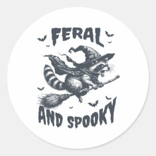 Feral And Spooky Racoon Witch Hat Halloween Funny Classic Round Sticker