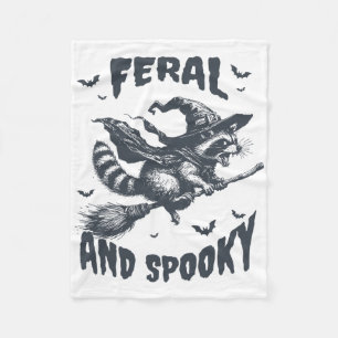 Feral And Spooky Racoon Witch Hat Halloween Funny Fleece Blanket