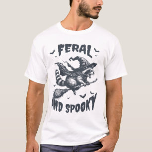 Feral And Spooky Racoon Witch Hat Halloween Funny T-Shirt