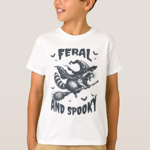 Feral And Spooky Racoon Witch Hat Halloween Funny T-Shirt