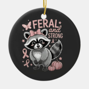 Feral and Strong Breast Cancer Awareness Racoon  Ceramic Tree Decoration