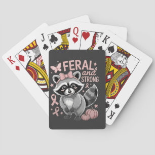 Feral and Strong Breast Cancer Awareness Racoon  Playing Cards