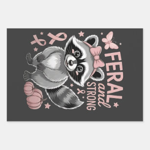 Feral and Strong Breast Cancer Awareness Racoon Wrapping Paper Sheet