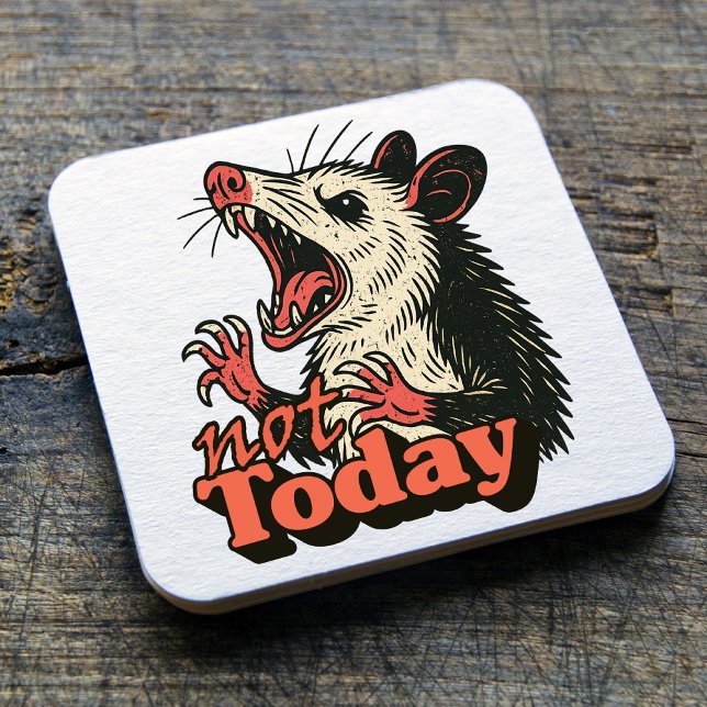 Feral Angry Possum Not Today Typography Square Paper Coaster (Make a fierce statement with this feral possum design
)