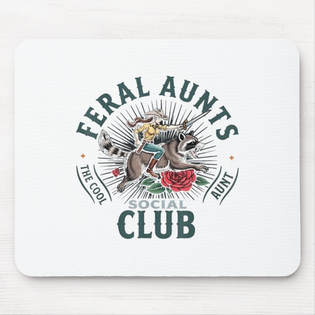 Feral Aunts Social Club The Cool Aunt Racoon  Mouse Mat (Front)