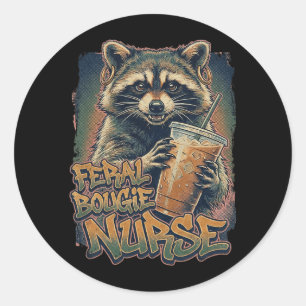 Feral Bougie Nurse Funny Racoon Iced Coffee Classic Round Sticker