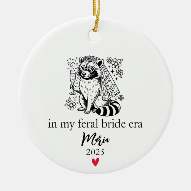 Feral Bride Era, Funny Raccoon Bride Gift Ceramic Tree Decoration (Front)