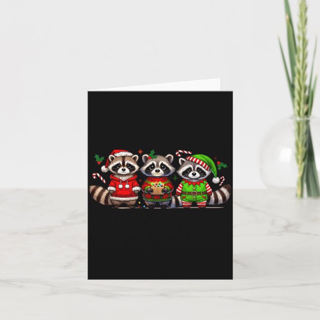 Feral But Festive Funny Christmas Cute Raccoon Elf Card (Front)
