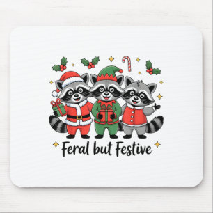 Feral But Festive Funny Christmas Cute Raccoon Elf Mouse Mat