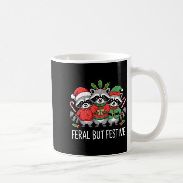 Feral But Festive Funny Raccoon Christmas Holiday  Coffee Mug (Right)