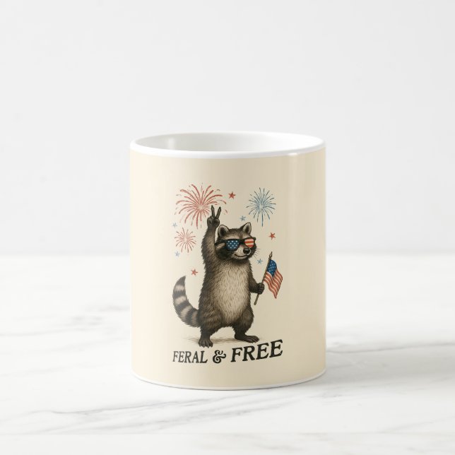 Feral But Free Fireworks Feral Racoon 4th Of July Coffee Mug (Center)