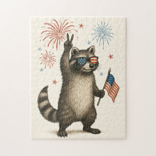 Feral But Free Fireworks Feral Racoon 4th Of July Jigsaw Puzzle