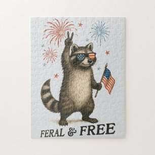 Feral But Free Fireworks Feral Racoon 4th Of July Jigsaw Puzzle