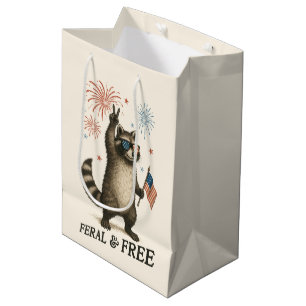 Feral But Free Fireworks Feral Racoon 4th Of July Medium Gift Bag