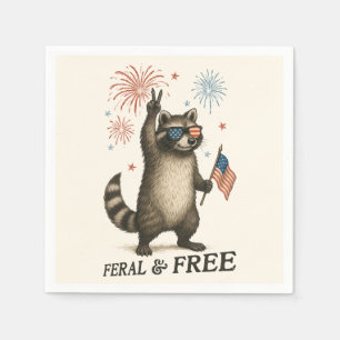 Feral But Free Fireworks Feral Racoon 4th Of July Napkin