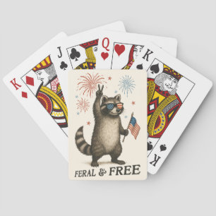 Feral But Free Fireworks Feral Racoon 4th Of July Playing Cards