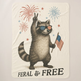 Feral But Free Fireworks Feral Racoon 4th Of July Sherpa Blanket