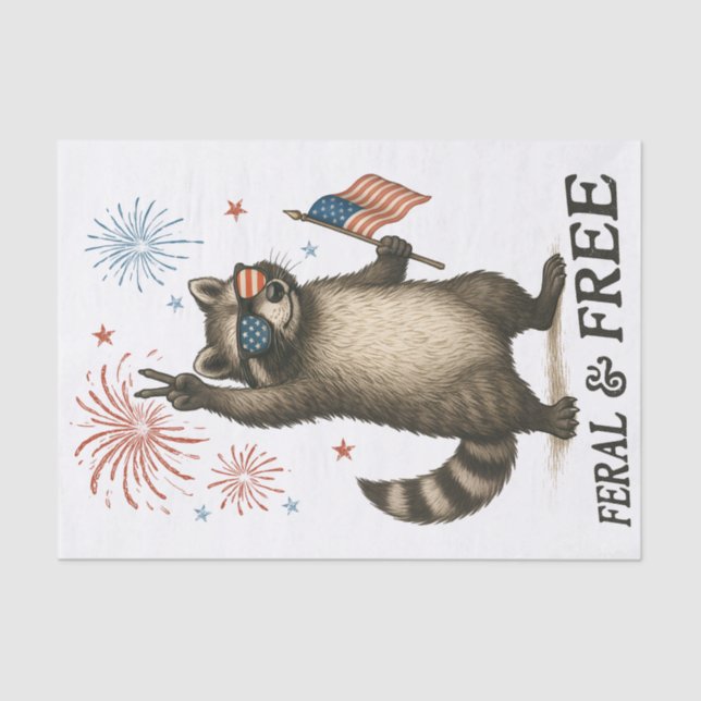 Feral But Free Fireworks Feral Racoon 4th Of July Tissue Paper (Front)