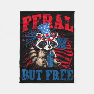 Feral But Free Funny Cute Racoon 4th Of July Patr Fleece Blanket